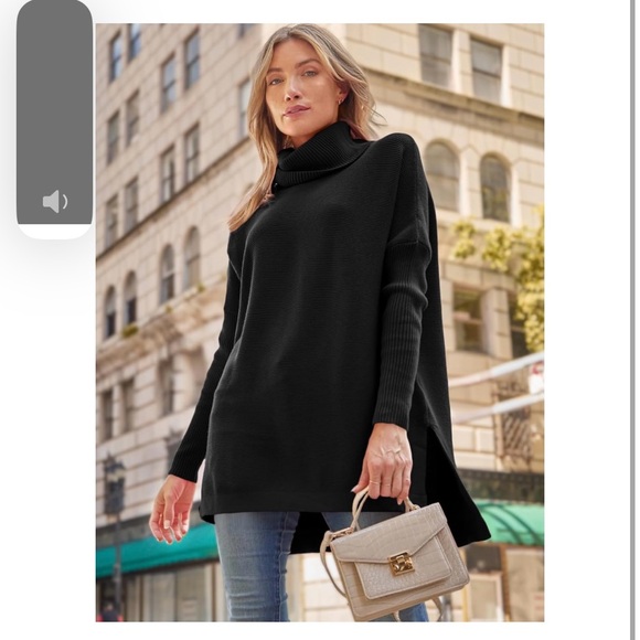 Black Turtleneck Sweater Oversized Split Hem Comfy Cozy Pullover Fall Winter XL - Picture 4 of 11